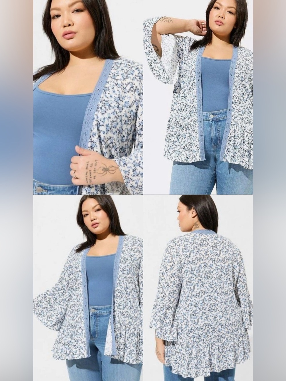 Torrid Floral Open-Front Lace Trim Kimono